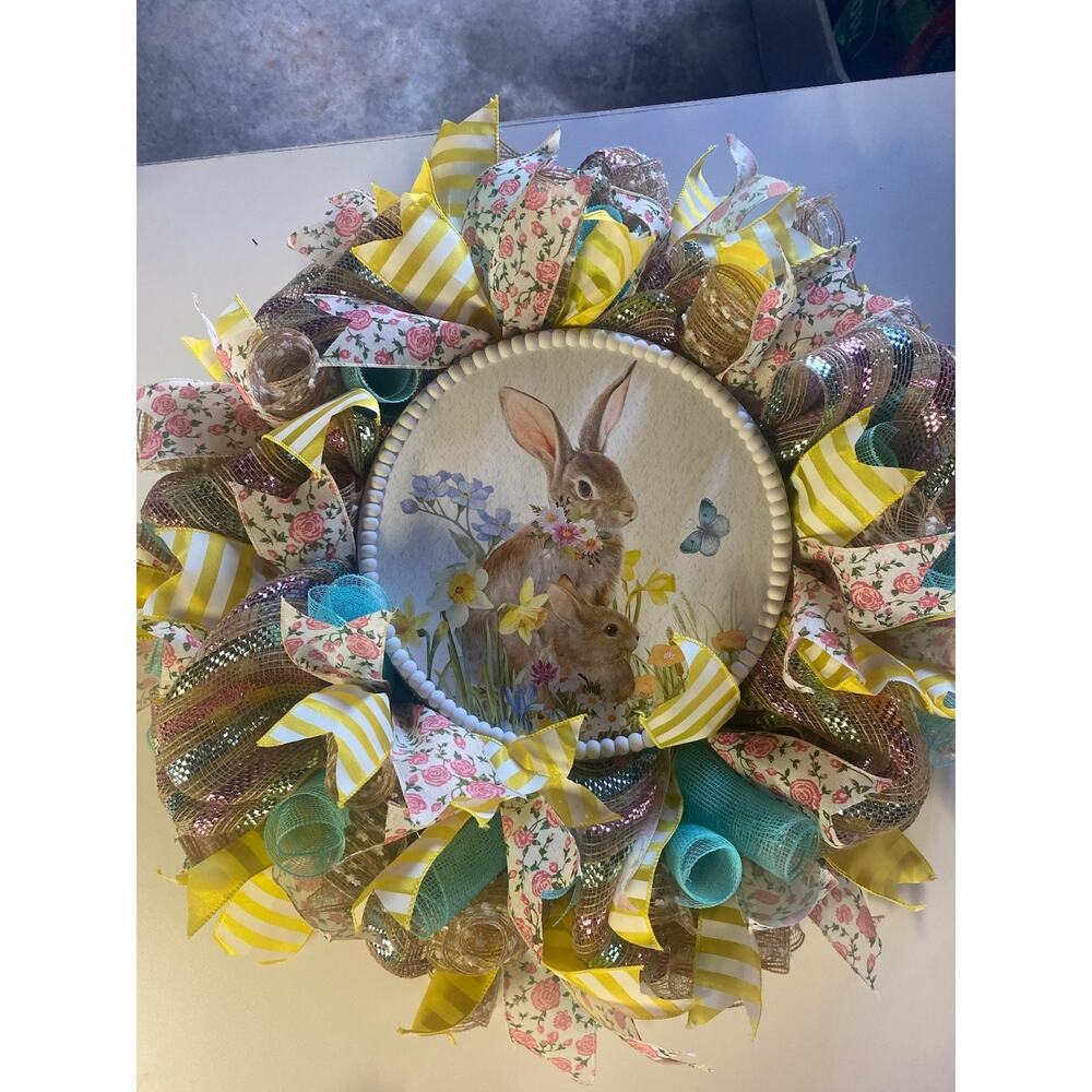 Home Decor Easter Bunny Wreath/ Spring Festive Decor Custom 1 Of 1 Decoration